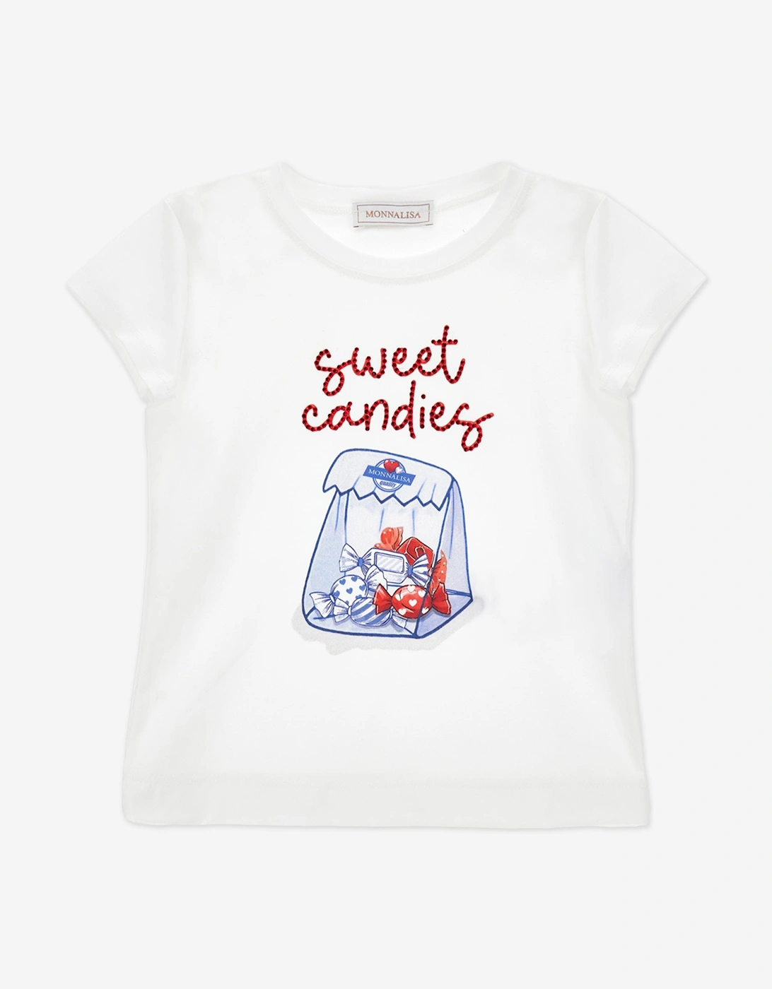 Monnalisa Girls White Sweet Candies T-Shirt In - : 4 Years Size 4 Yrs Kids