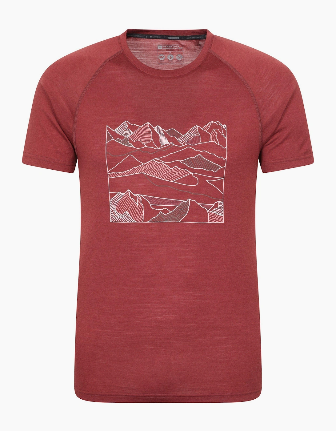 Mountain Warehouse Men's Red Quest Printed Merino Blend Thermal Top  32 Xxs
