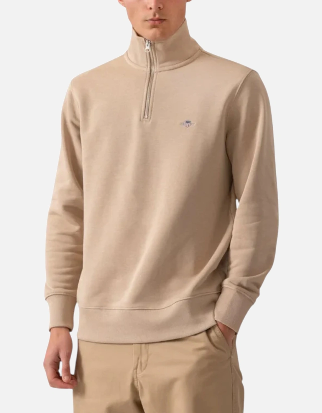 Gant Men's GANT Mens Sweatshirt Embroidered Shield Half Zip Pullover Winter Jumper Black - Cream/Brown