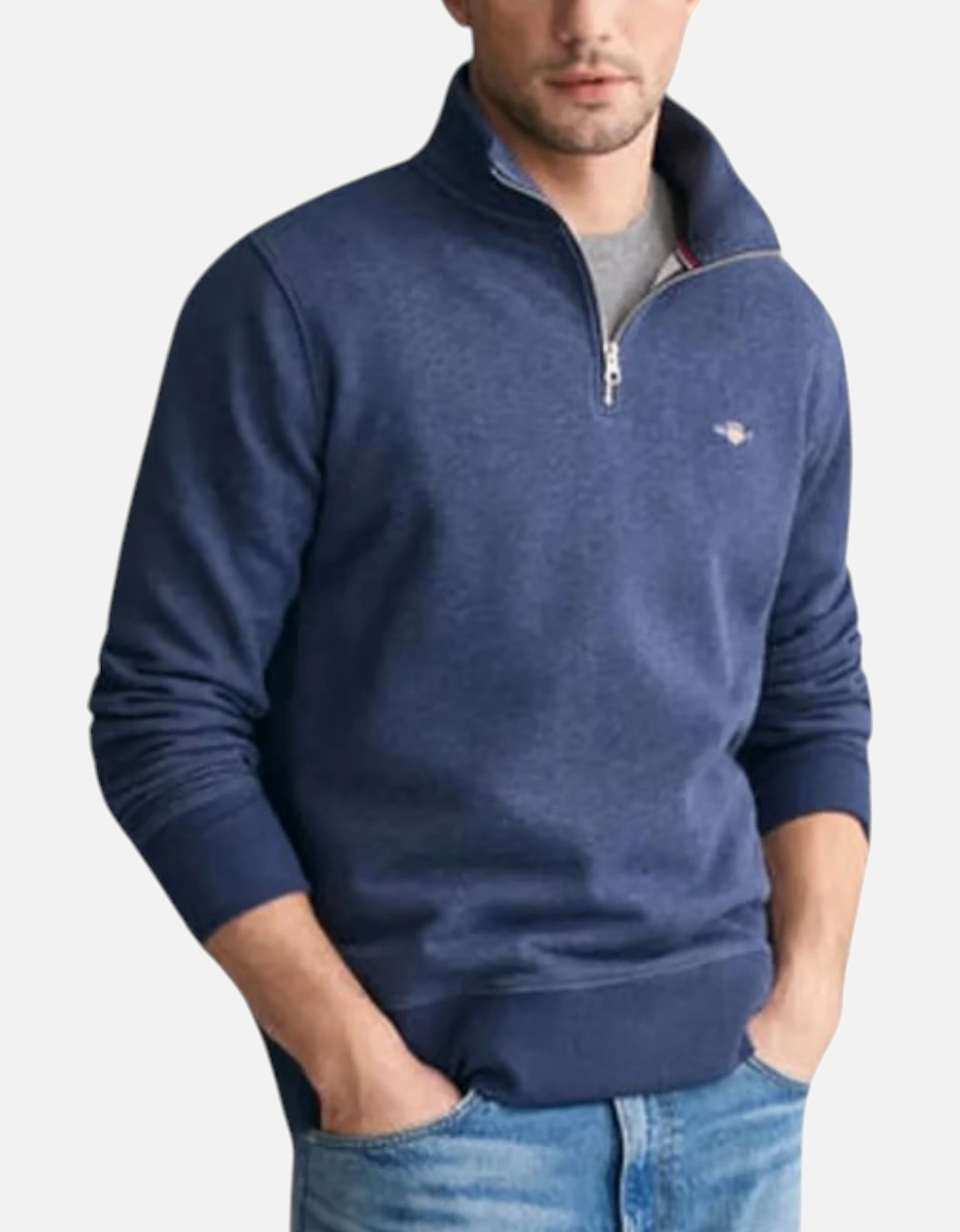 Gant Men's GANT Mens Sweatshirt Embroidered Shield Half Zip Pullover Winter Jumper Black - Blue