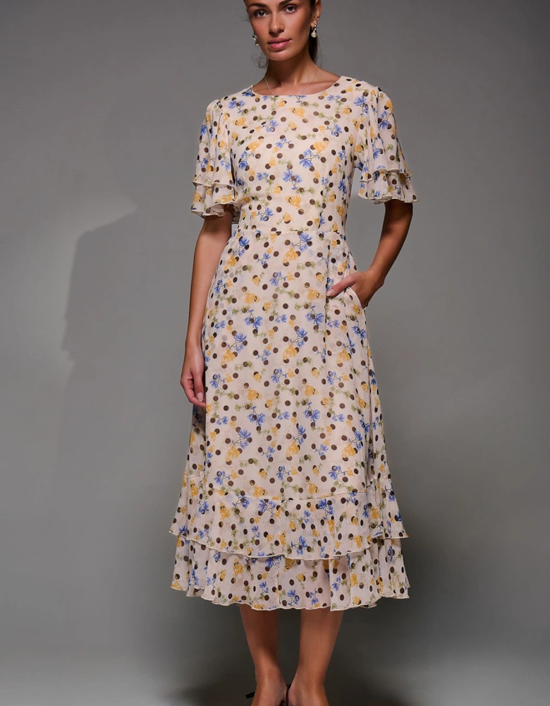 Frill Detail Chiffon Midaxi Dress