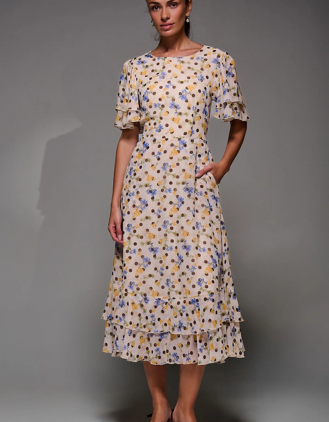 Frill Detail Chiffon Midaxi Dress, 2 of 1