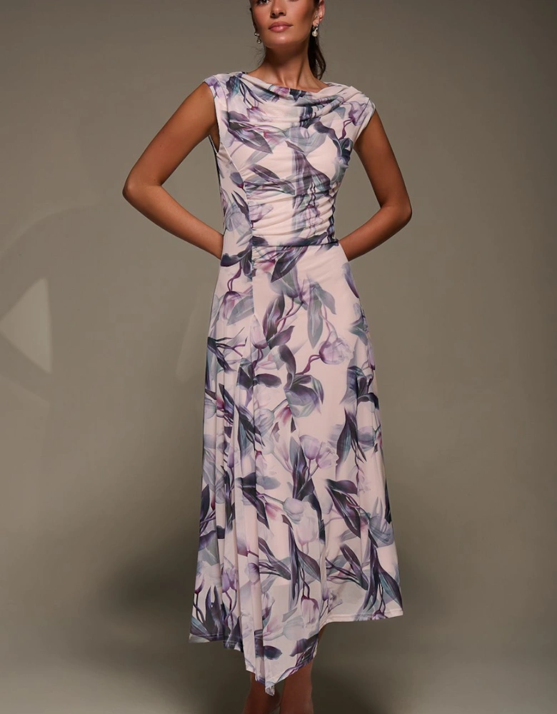 Slash Neck Ruched Mesh Maxi Dress