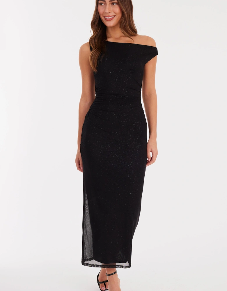 Black Glitter One Shoulder Midaxi Dress
