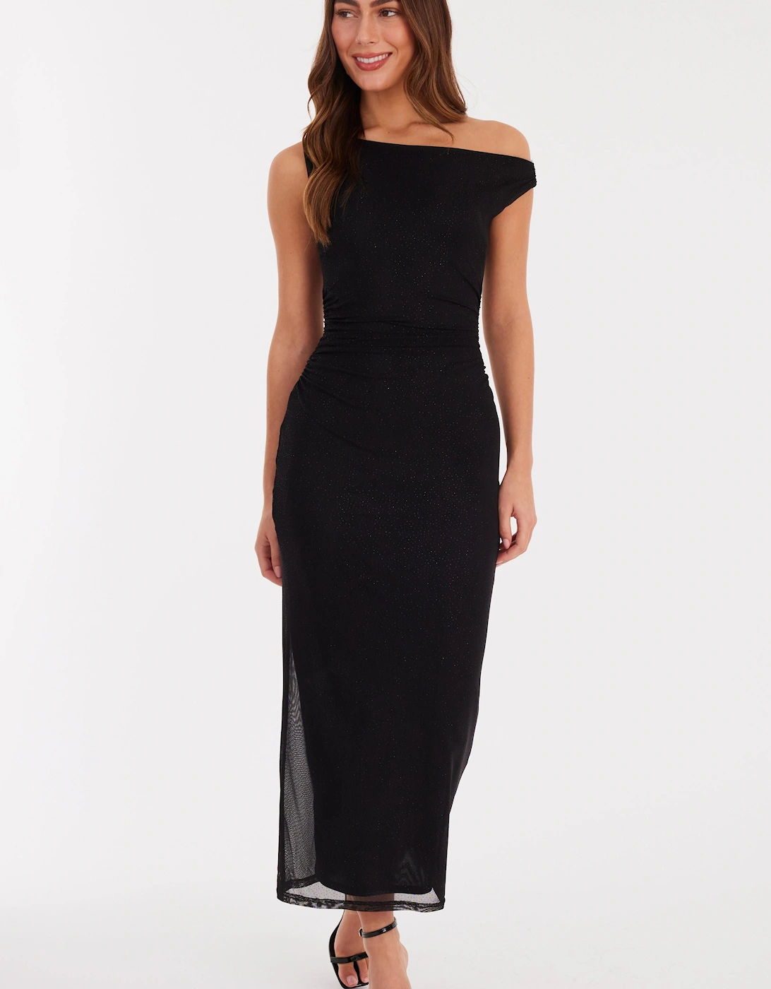Black Glitter One Shoulder Midaxi Dress, 2 of 1