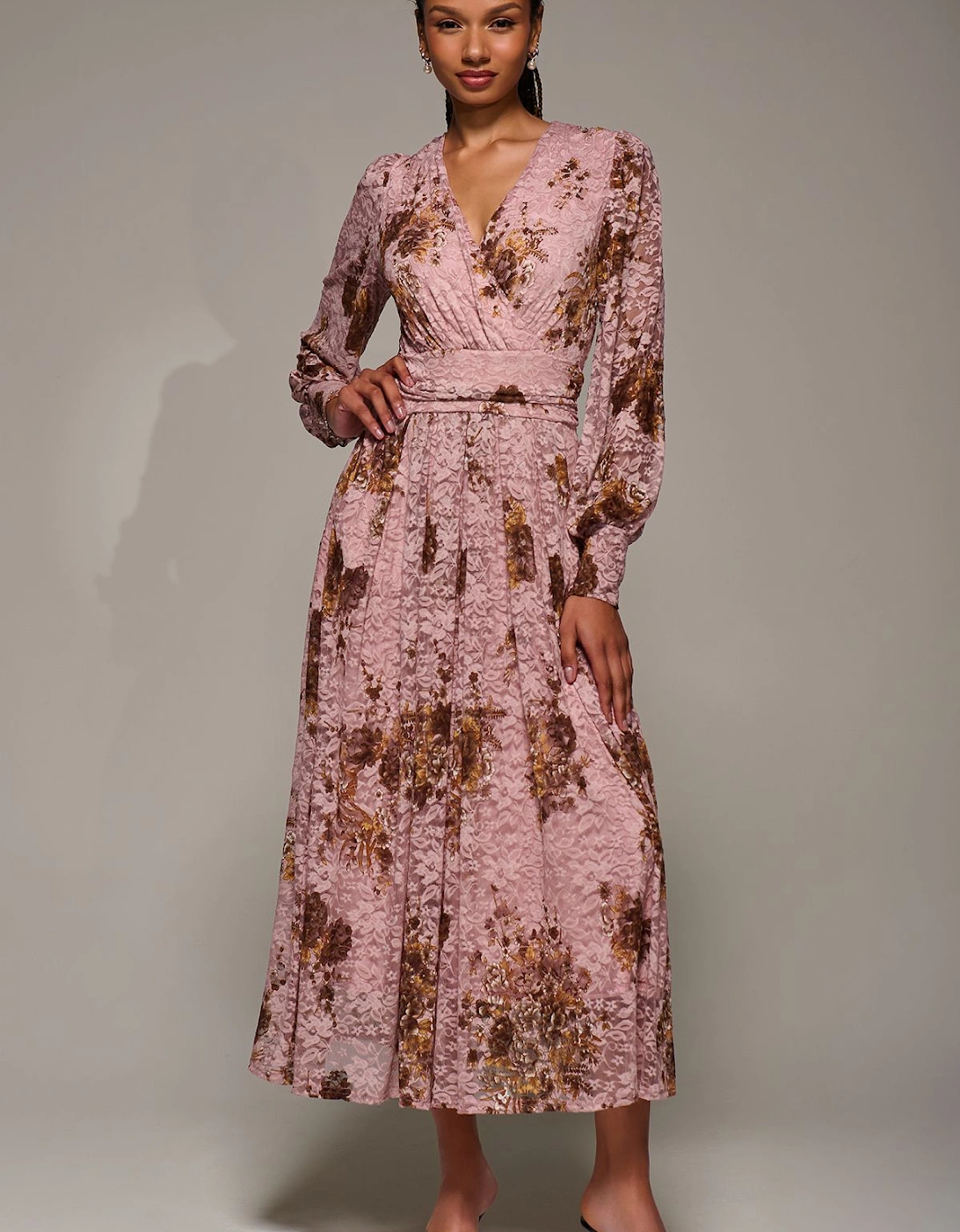 Long Sleeve Printed Lace Midaxi Dress, 2 of 1