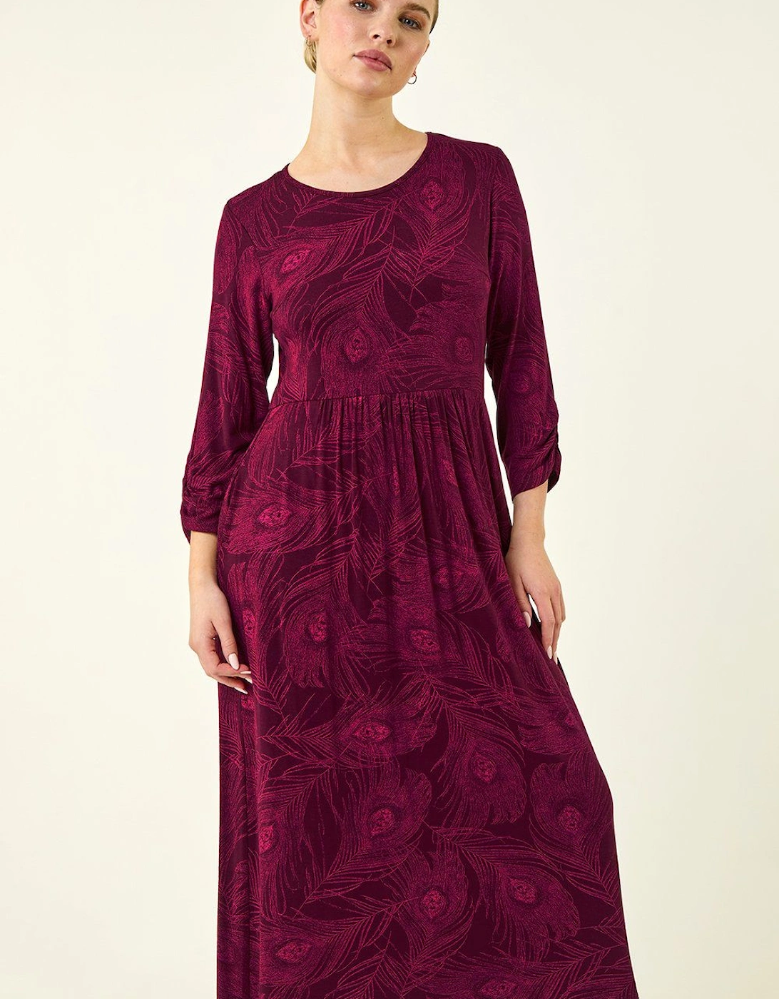 Petite Feather Print Stretch Midi Dress, 2 of 1
