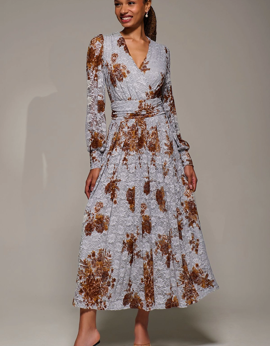 Long Sleeve Printed Lace Midaxi Dress, 2 of 1