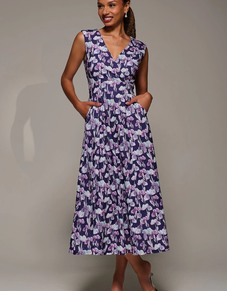 V-Neck Fit & Flare Scuba Midaxi Dress