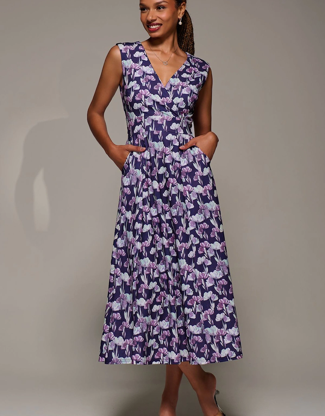 V-Neck Fit & Flare Scuba Midaxi Dress, 2 of 1