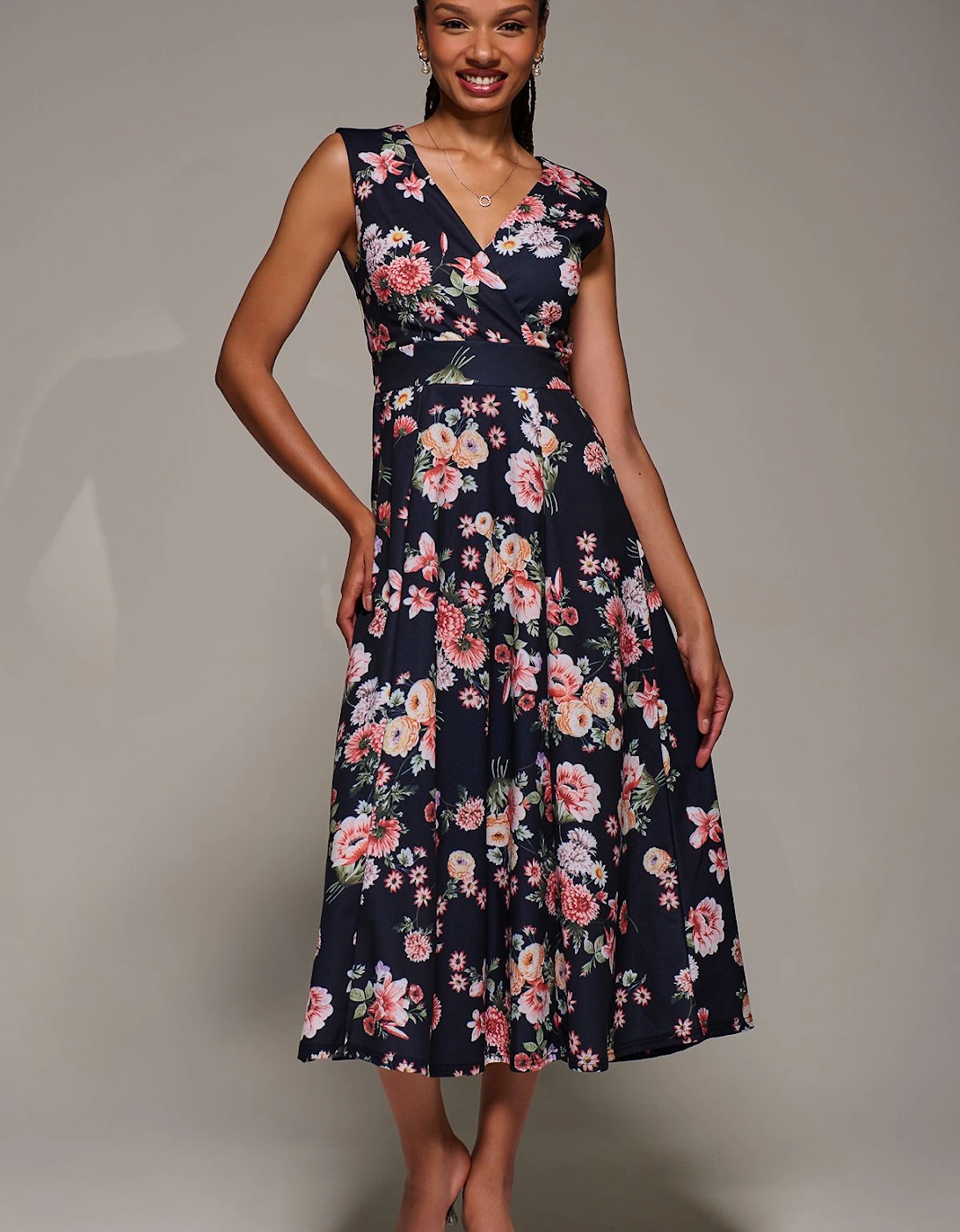 V-Neck Fit & Flare Scuba Midaxi Dress, 2 of 1