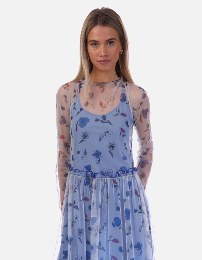 Semi Sheer Floral Print Maxi Dress