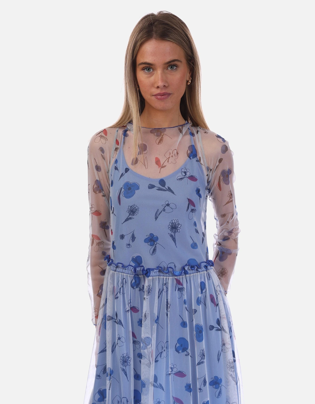 Semi Sheer Floral Print Maxi Dress