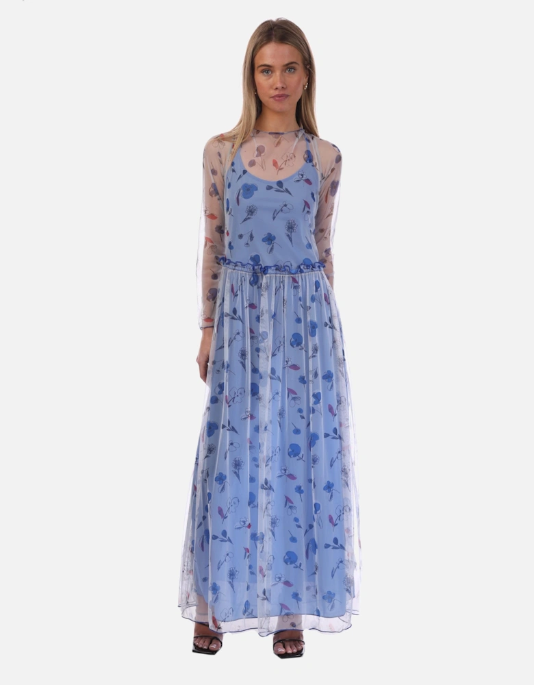 Semi Sheer Floral Print Maxi Dress