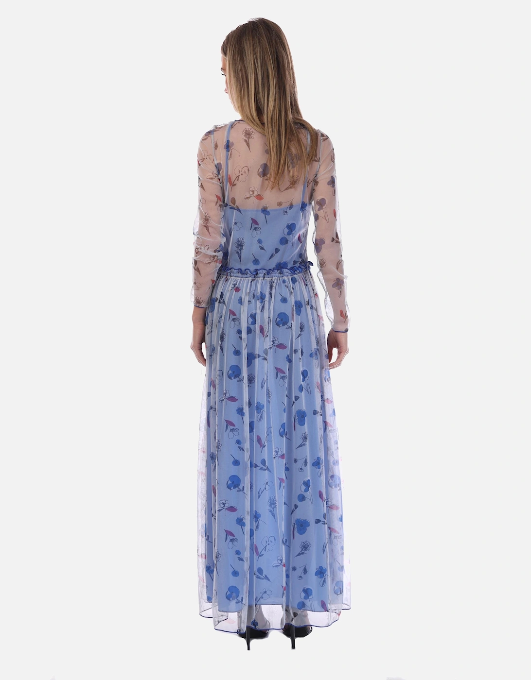 Semi Sheer Floral Print Maxi Dress
