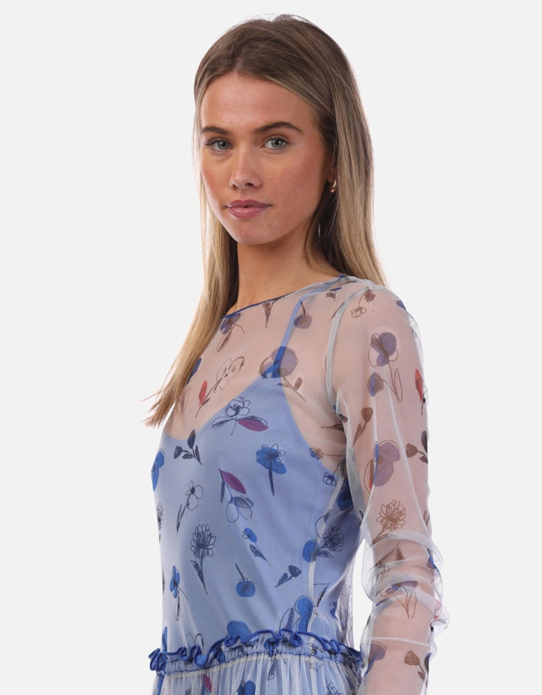 Semi Sheer Floral Print Maxi Dress