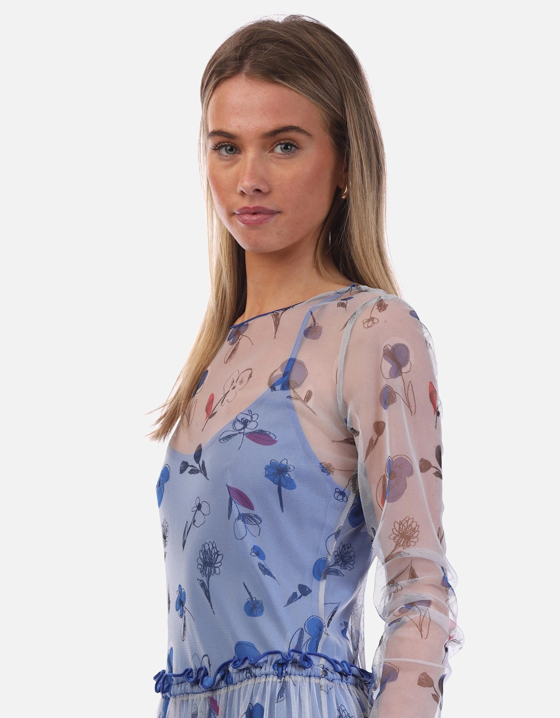 Semi Sheer Floral Print Maxi Dress