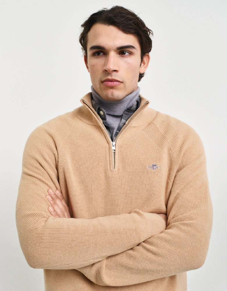 Ribbed Cotton Wool Half-Zip Sweatshirt
