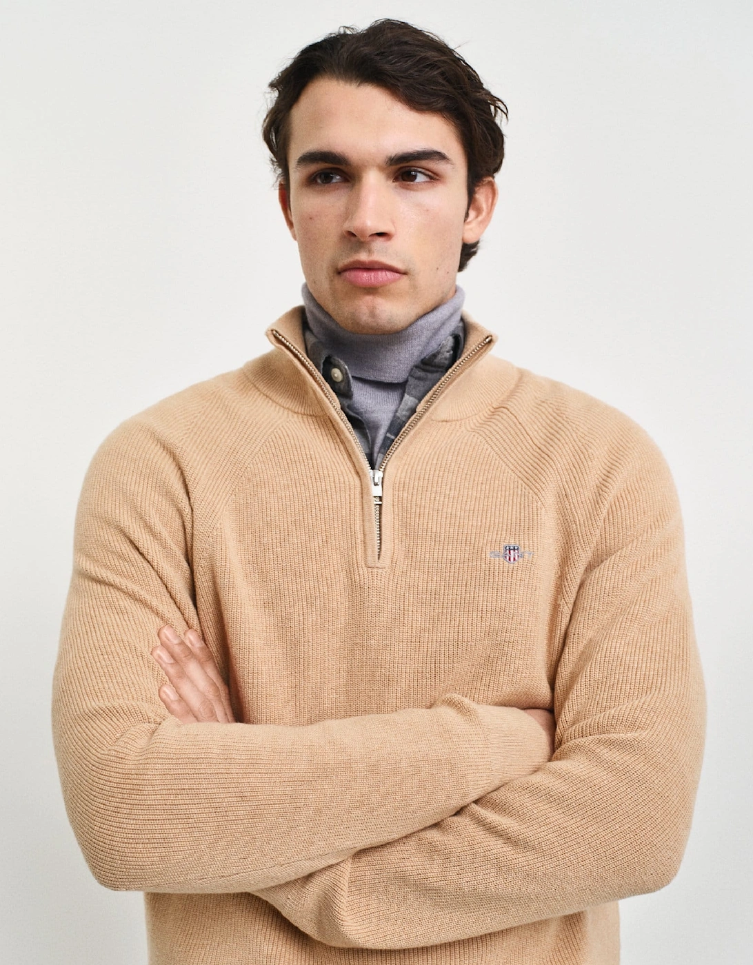Ribbed Cotton Wool Half-Zip Sweatshirt