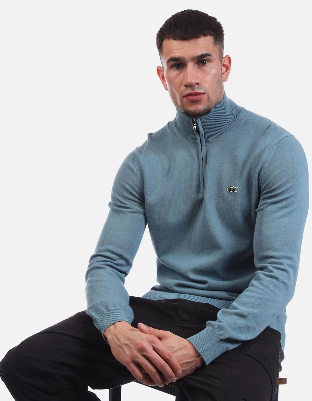 Zipped High Neck Cotton Sweater