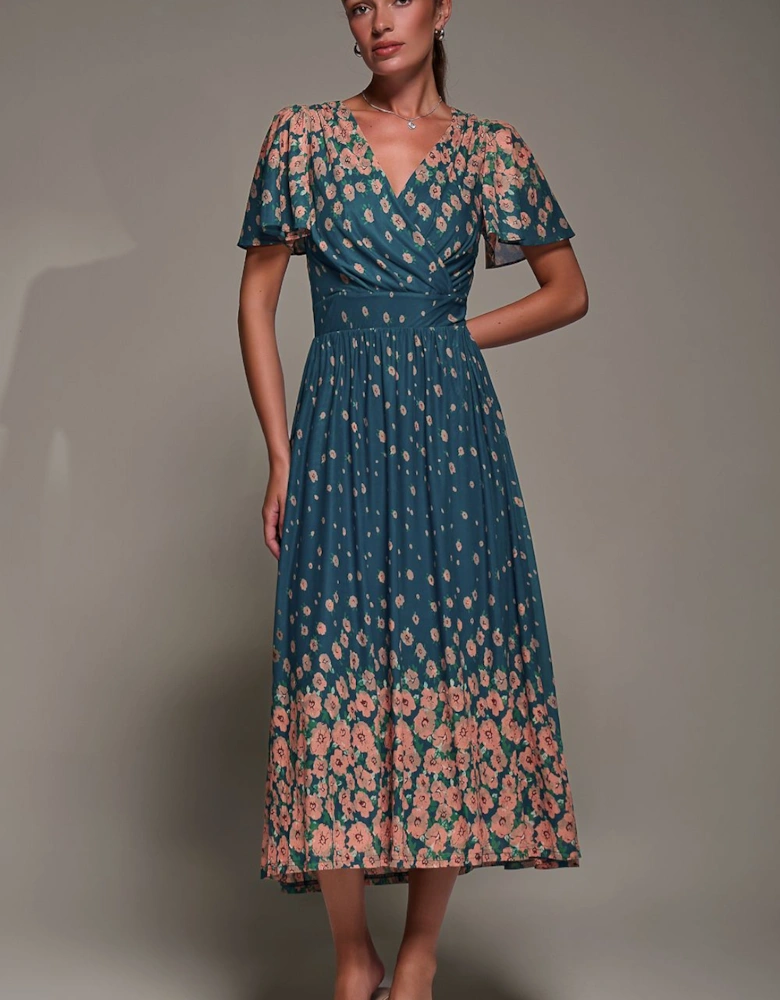 Mirrored Mesh Short Sleeve Midaxi Dress