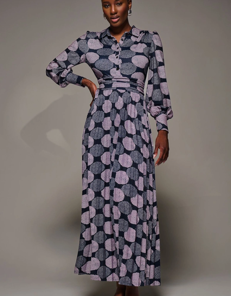 Long Sleeve Pleated Jersey Maxi Dress