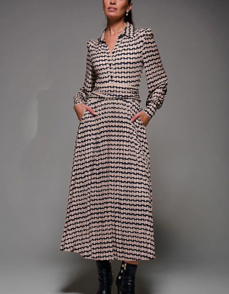 Long Sleeve Pleated Jersey Maxi Dress