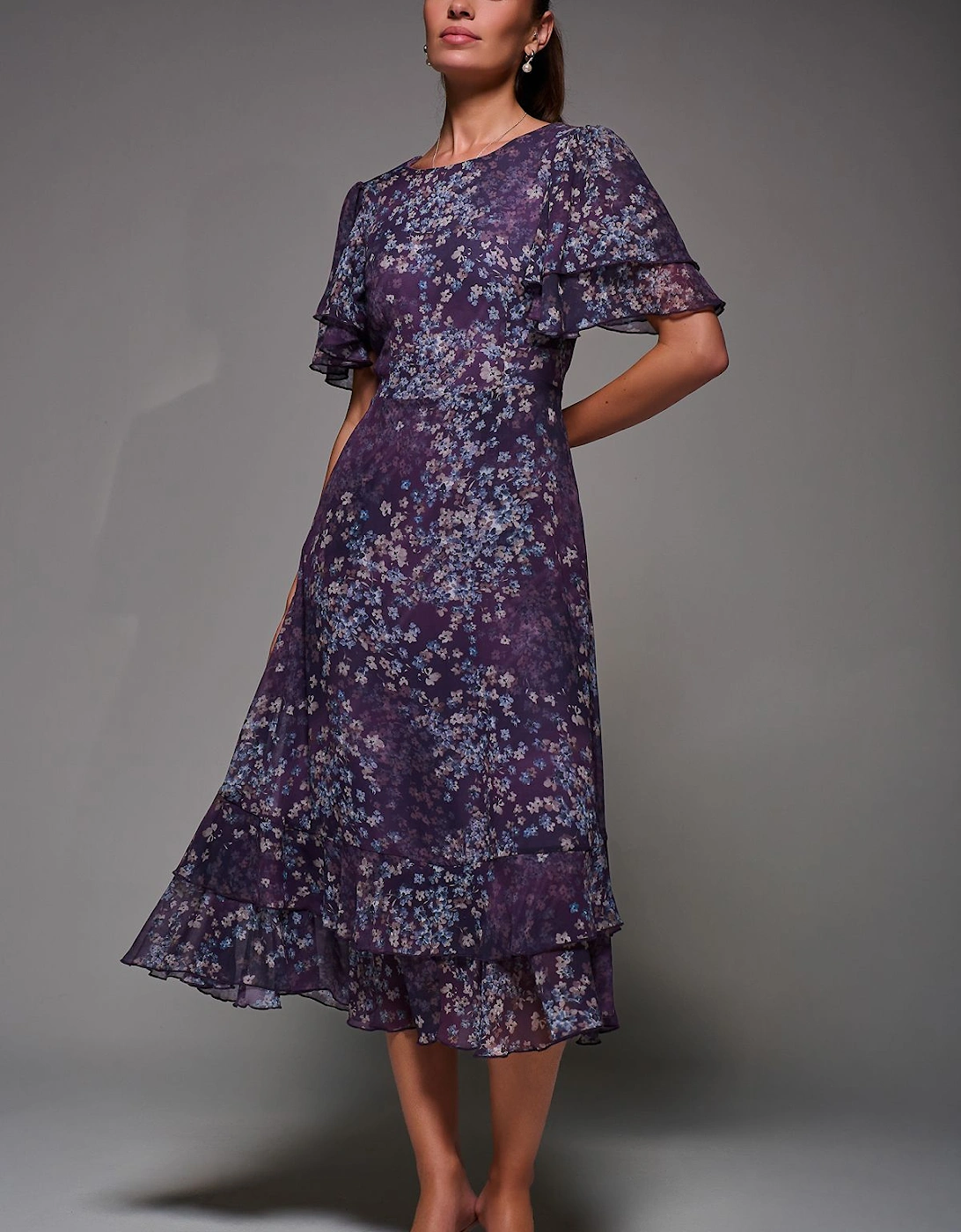 Frill Detail Chiffon Midaxi Dress, 2 of 1