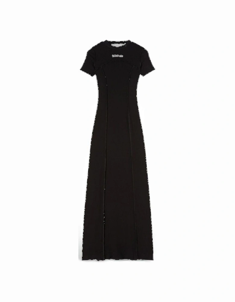 Open Back Logo Rib Dress Black