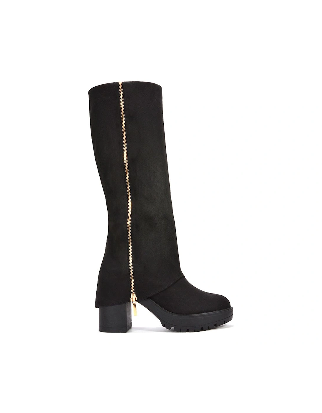 'Juliana' Fold Over Block Chunky Platform Black Knee High Boots, 2 of 1