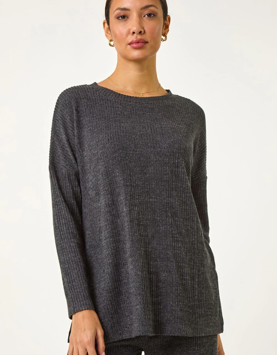 Relaxed Ribbed Side Split Top, 2 of 1