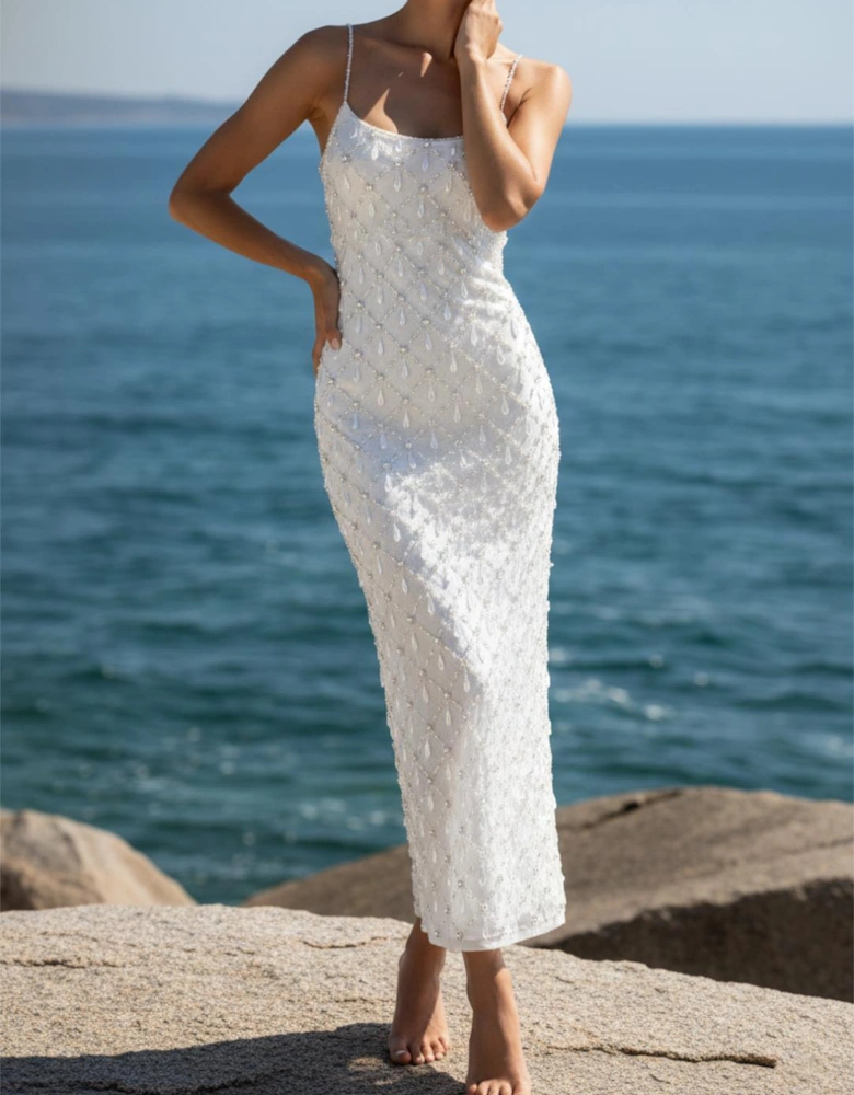 Calliope Luxury Crystal Maxi Party Dress White