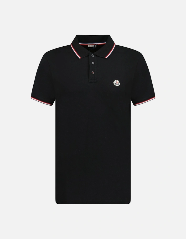 Moncler Tri-Colour Logo Polo T-Shirt Black