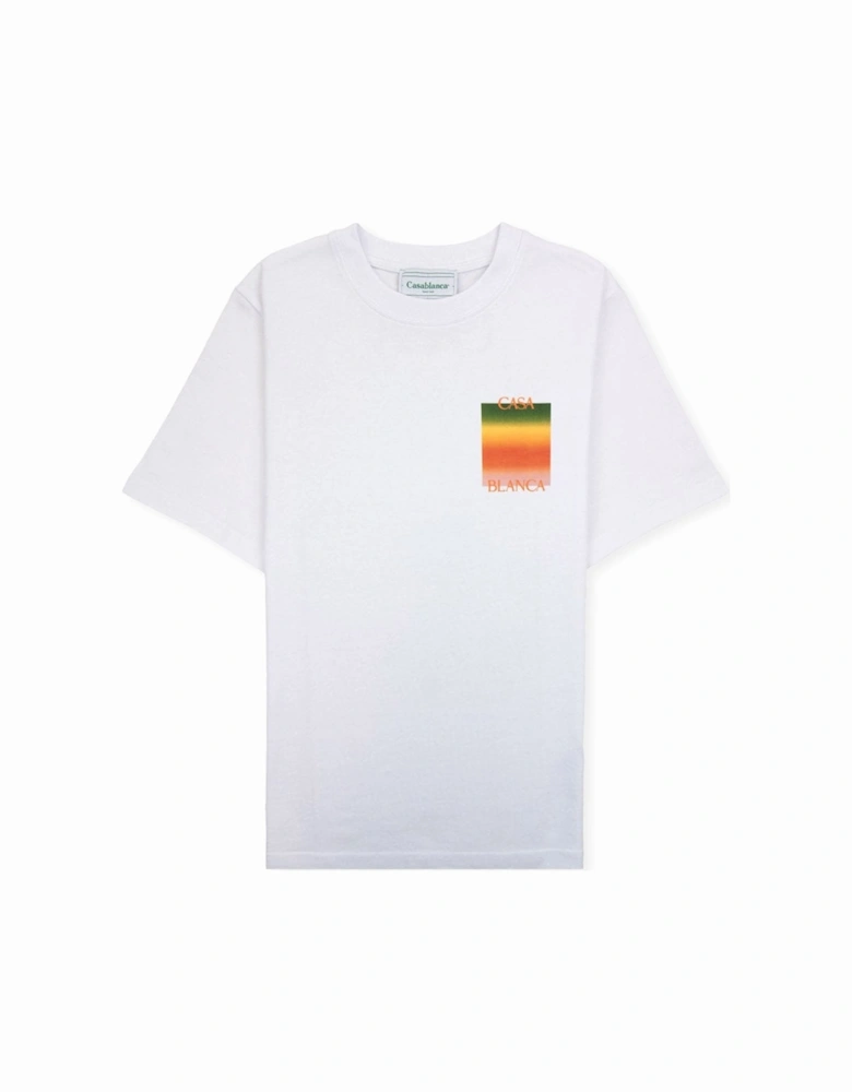 Men's White Gradient Square Logo Printed T Shirt
