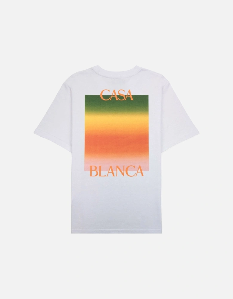 Men's White Gradient Square Logo Printed T Shirt