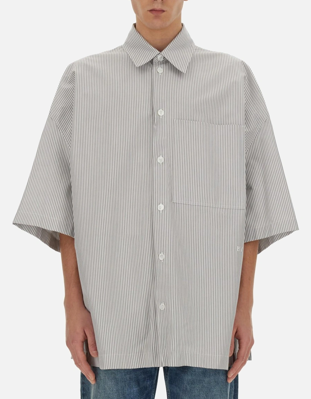 BV EMBROIDERED STRIPED OVERSHIRT GREY / WHITE