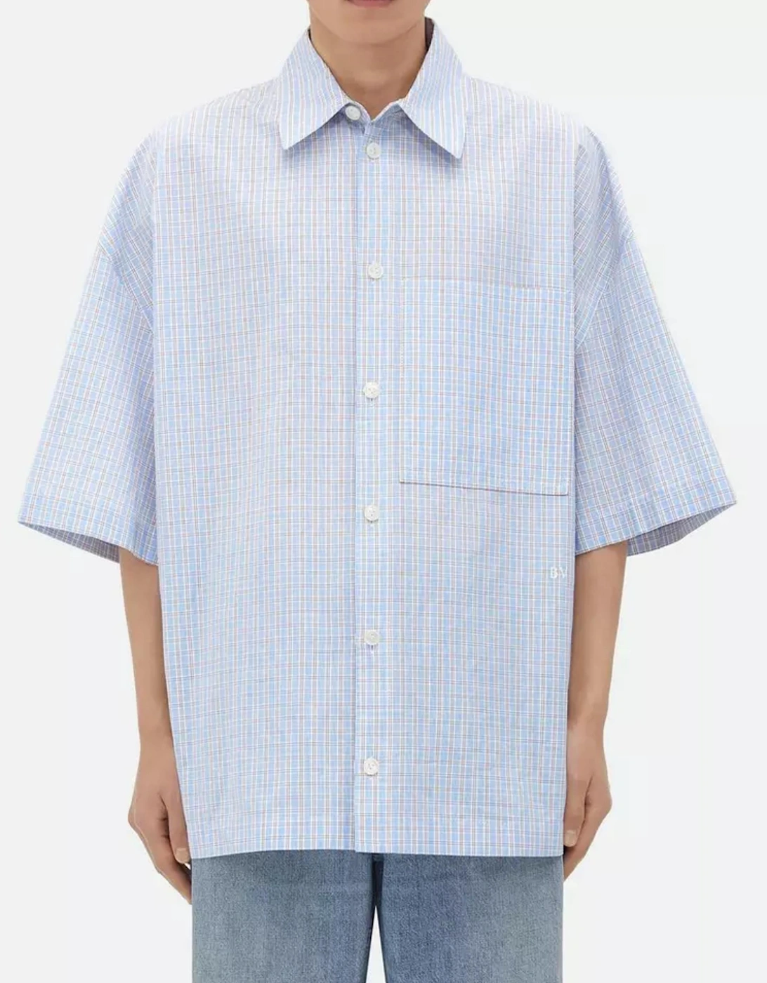 BV EMBROIDERED CHECK OVERSHIRT LIGHT BLUE