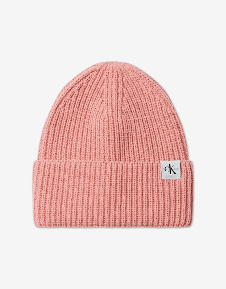 Girls Monogram Rib Beanie in Pink