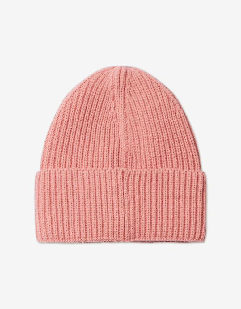 Girls Monogram Rib Beanie in Pink