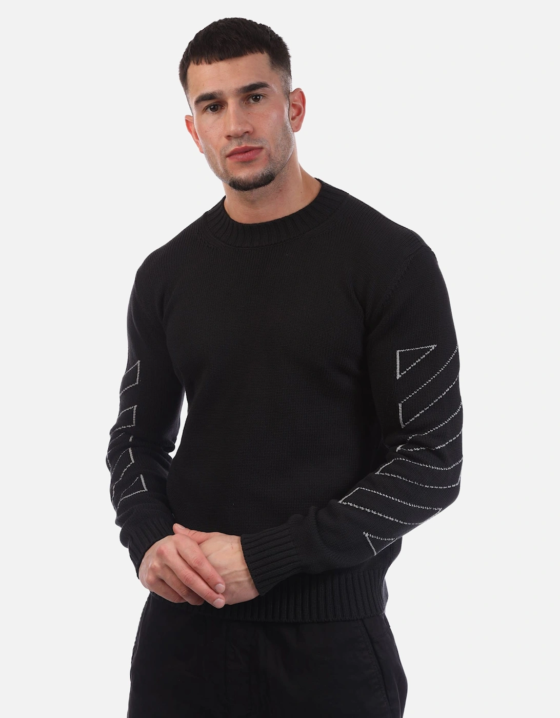 Diagonal Outline Knit Crewneck Sweatshirt