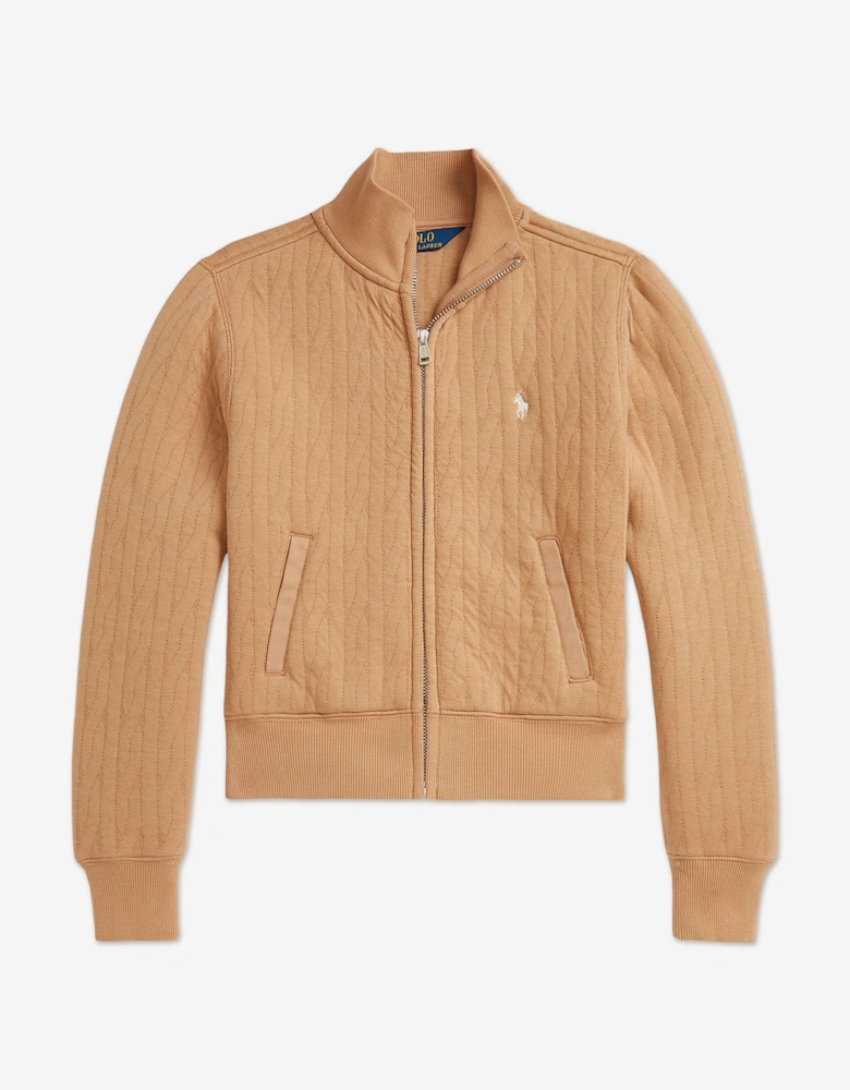 Girls Cable Jacquard Zip Up in Beige