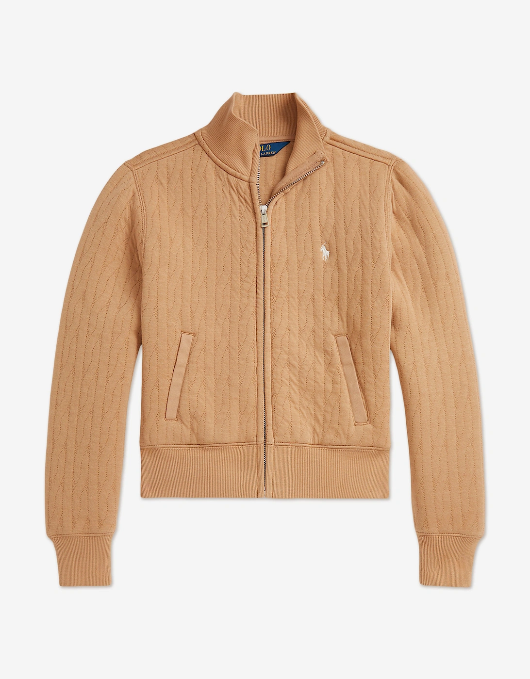 Girls Cable Jacquard Zip Up in Beige, 5 of 4