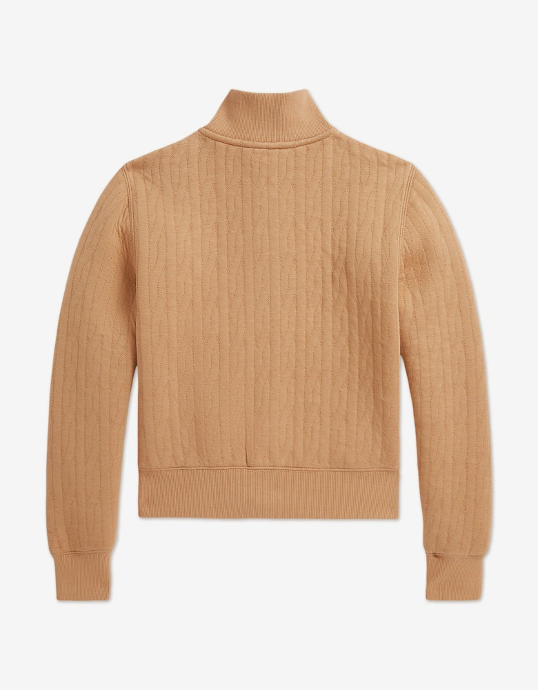 Girls Cable Jacquard Zip Up in Beige