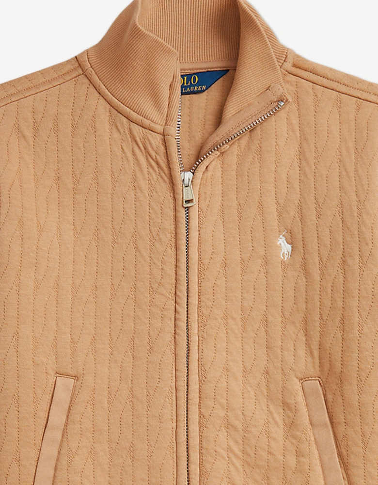 Girls Cable Jacquard Zip Up in Beige