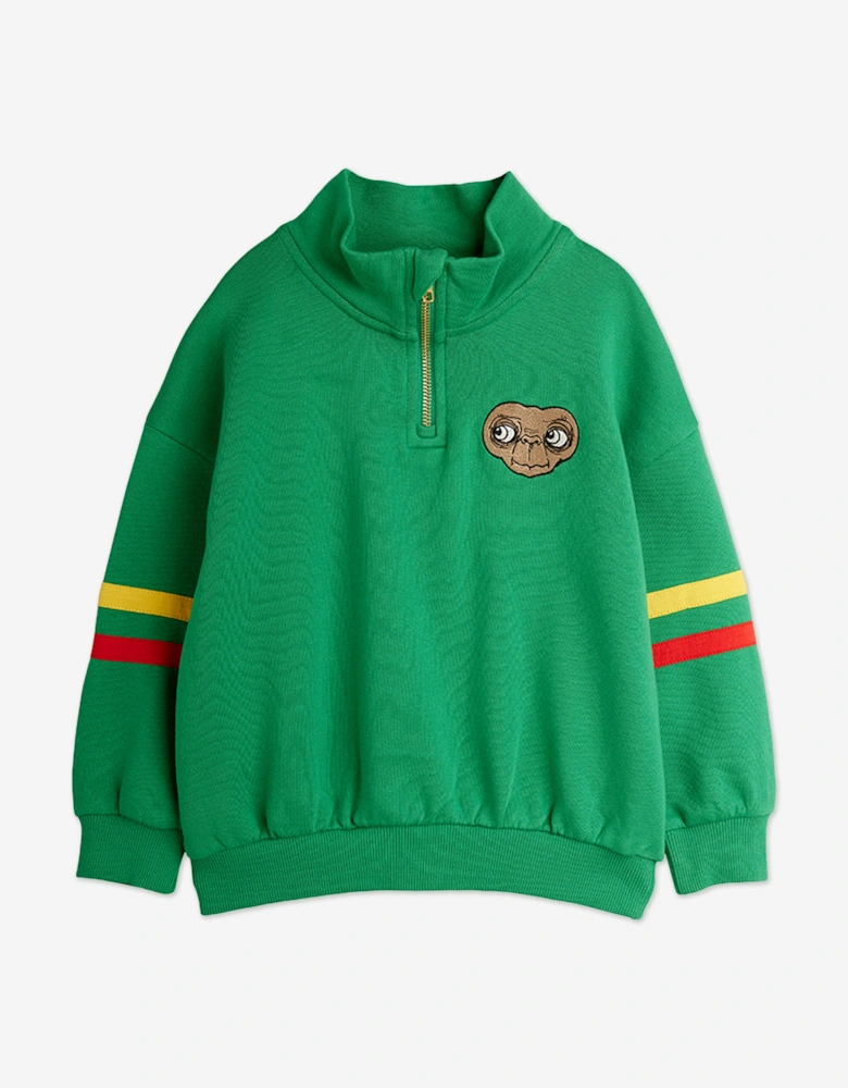 Kids E.T. Embroidered Half Zip Sweatshirt in Green