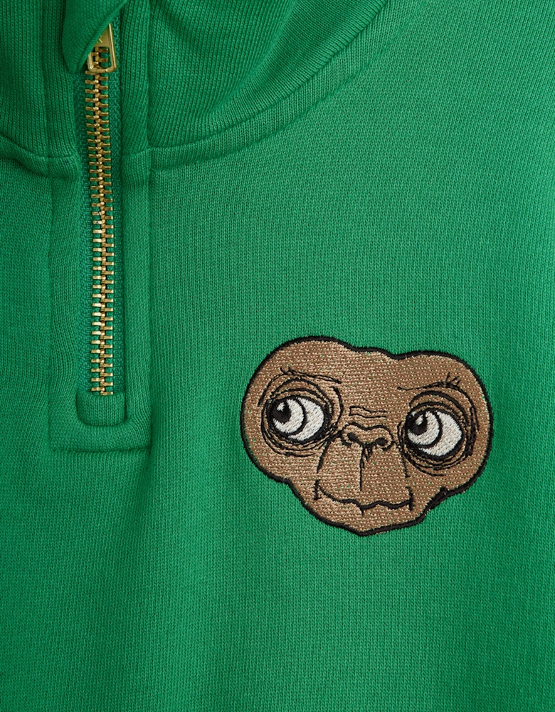 Kids E.T. Embroidered Half Zip Sweatshirt in Green