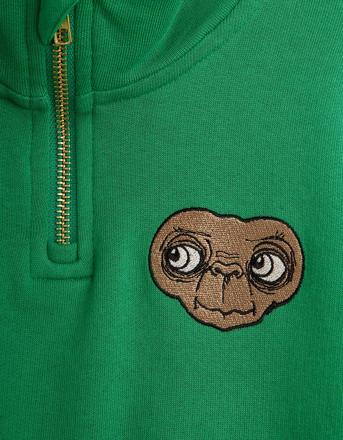 Kids E.T. Embroidered Half Zip Sweatshirt in Green
