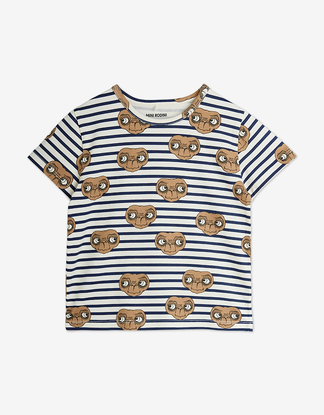 Mini Rodini Unisex White E.t. Stripe Aop T-Shirt In  92-98 Cm Size 1.5-3 Yrs Kids