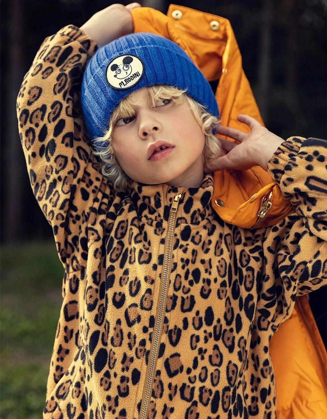 Girls Leopard Zip Up Top in Brown