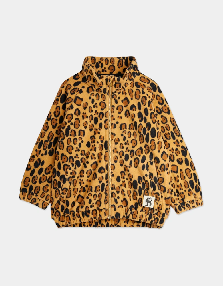 Girls Leopard Zip Up Top in Brown
